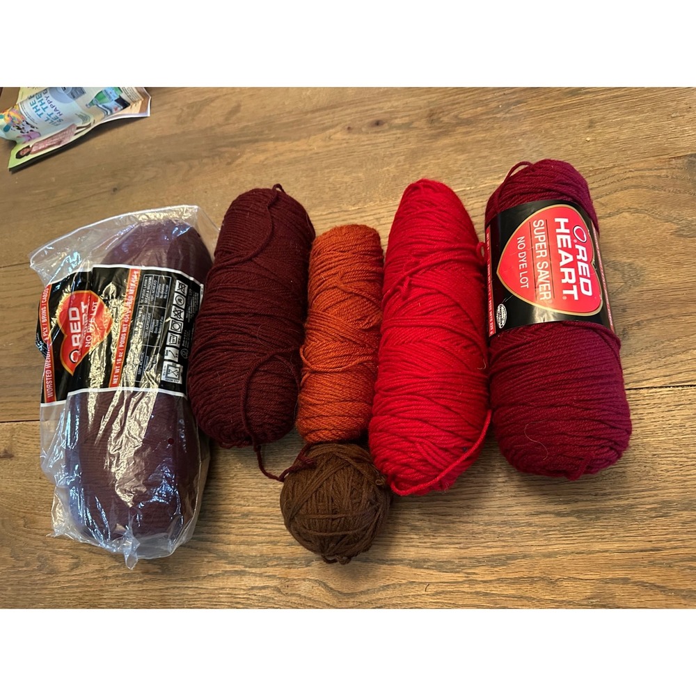 Red Heart Super Saver Yarn Lot‎ Burgundy Red Orange Brown Worsted Weight 4-Ply